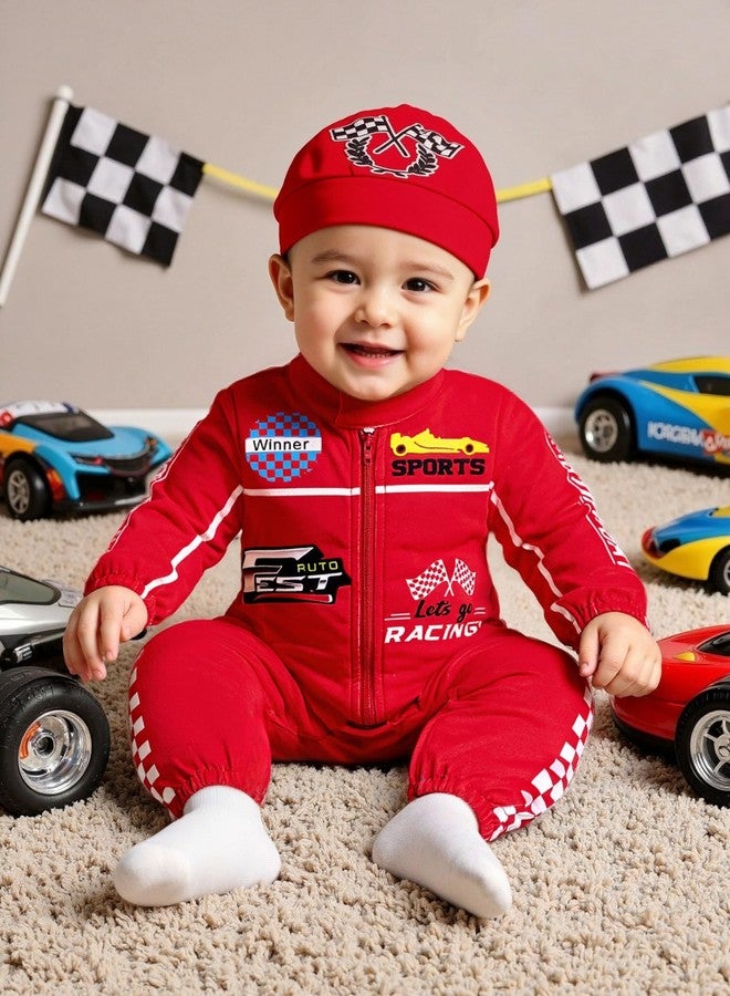 KOZBY Baby Boy Race Car Outfit Long Sleeves Romper Infant One Piece Zipper Jumpsuit 12-18 Months Clothes Red - Image 2
