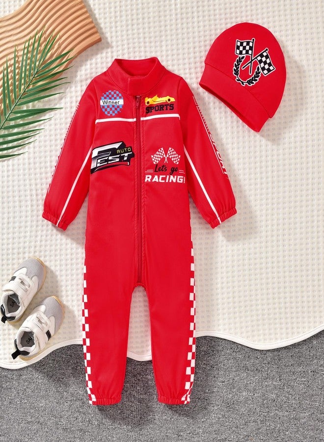 KOZBY Baby Boy Race Car Outfit Long Sleeves Romper Infant One Piece Zipper Jumpsuit 12-18 Months Clothes Red - Image 5