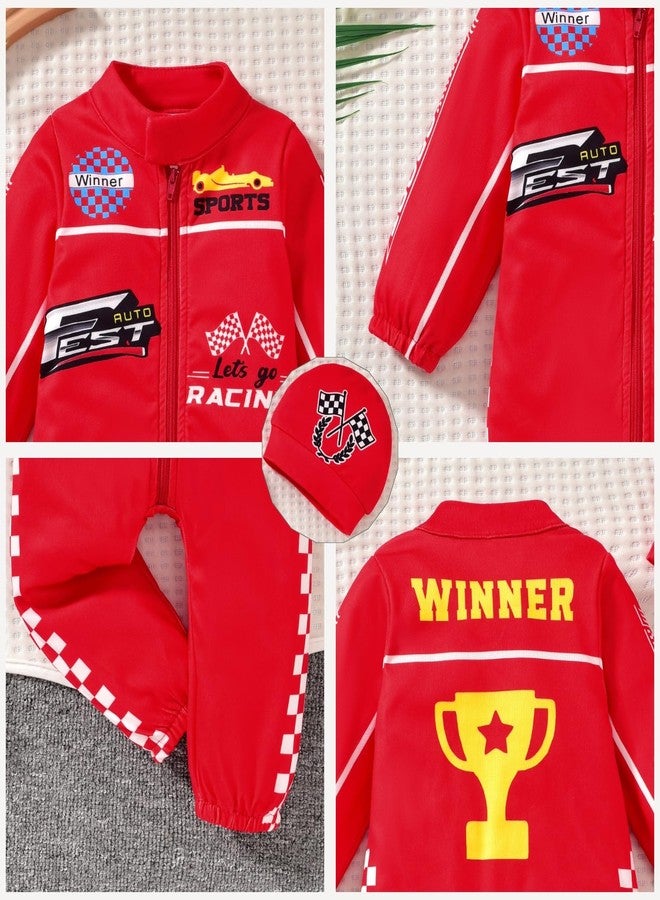 KOZBY Baby Boy Race Car Outfit Long Sleeves Romper Infant One Piece Zipper Jumpsuit 12-18 Months Clothes Red - Image 4