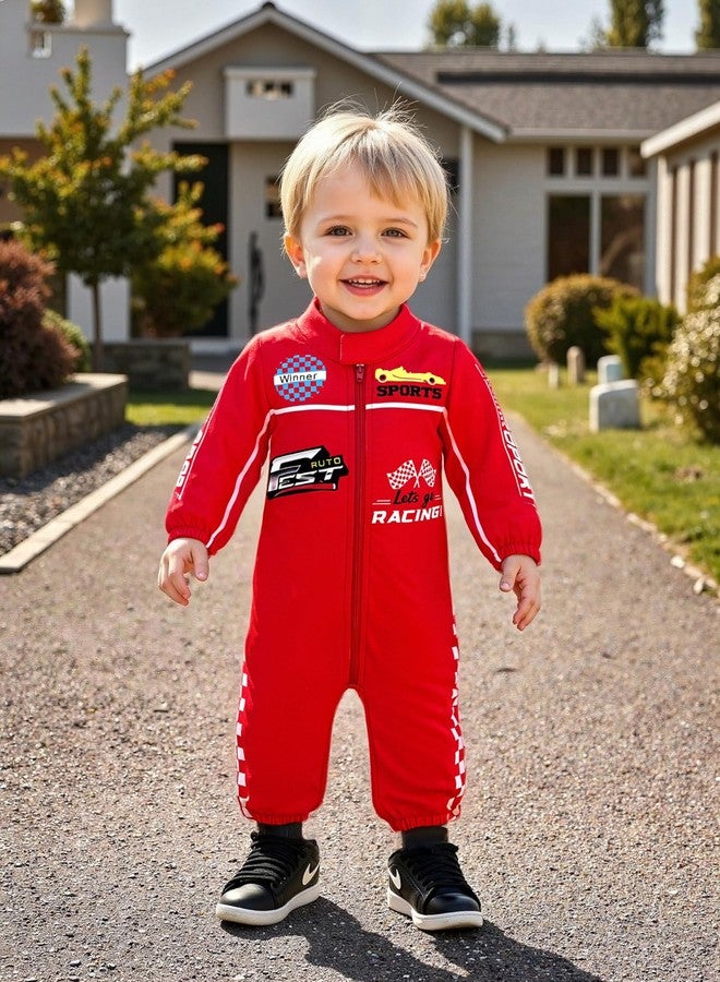 KOZBY Baby Boy Race Car Outfit Long Sleeves Romper Infant One Piece Zipper Jumpsuit 12-18 Months Clothes Red - Image 3