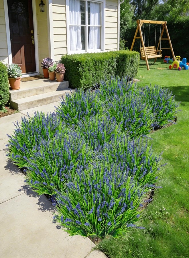 Besteek 24 Bundles Artificial Plants Flowers Outdoor, Faux Lavender Flowers Fake Monkey Grass UV Resistant Plastic Plant for Porch Garden Patio Window Home Decor, Purple - Image 5