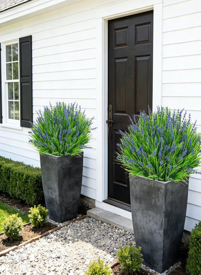Besteek 24 Bundles Artificial Plants Flowers Outdoor, Faux Lavender Flowers Fake Monkey Grass UV Resistant Plastic Plant for Porch Garden Patio Window Home Decor, Purple - Image 3