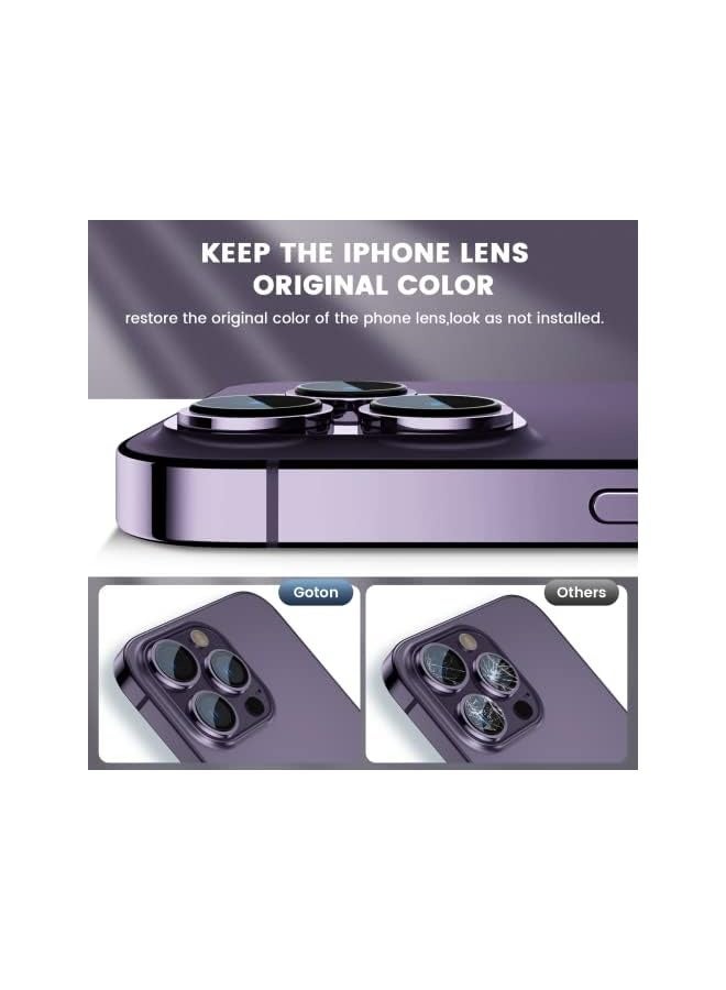 بروماس واقي عدسة الكاميرا iPhone 14 Pro Max iPhone 14 Pro، يحافظ على غطاء شاشة عدسة الكاميرا المعدنية الأصلية HD زجاجي لعدسة الكاميرا لهاتف iPhone 14 Pro Max / 14 Pro ملحقات أرجواني - Image 3