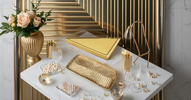 THE GIFT STUDIO.COM Artisinal Grooved Platter, Gold Finish, Grooved Chevron Pattern | The Gift Studio - Image 2
