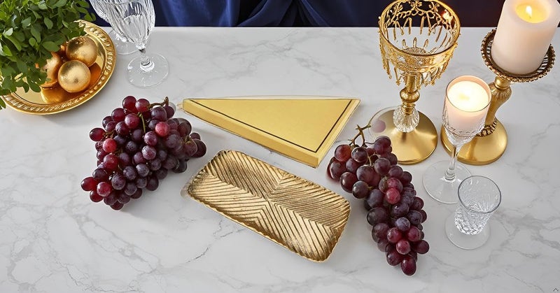 THE GIFT STUDIO.COM Artisinal Grooved Platter, Gold Finish, Grooved Chevron Pattern | The Gift Studio - Image 1