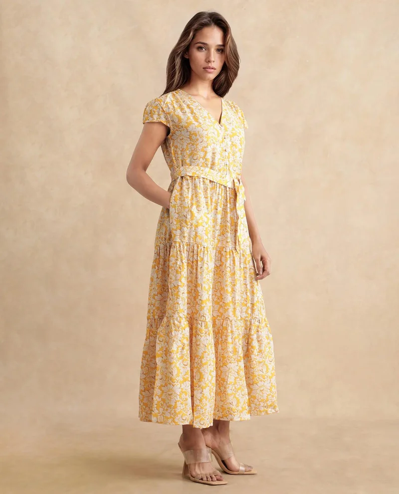 Rareism Women's Floral Midi Tier Dress