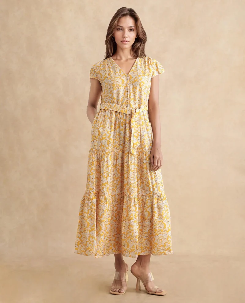 Rareism Women's Floral Midi Tier Dress