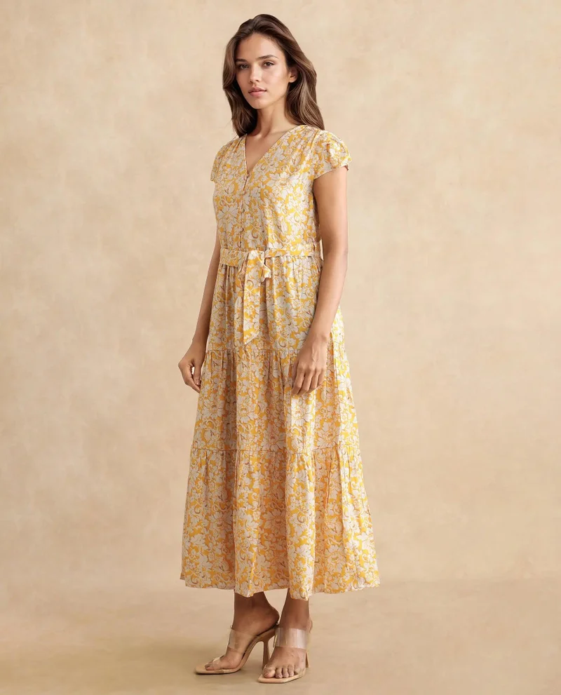 Rareism Women's Floral Midi Tier Dress