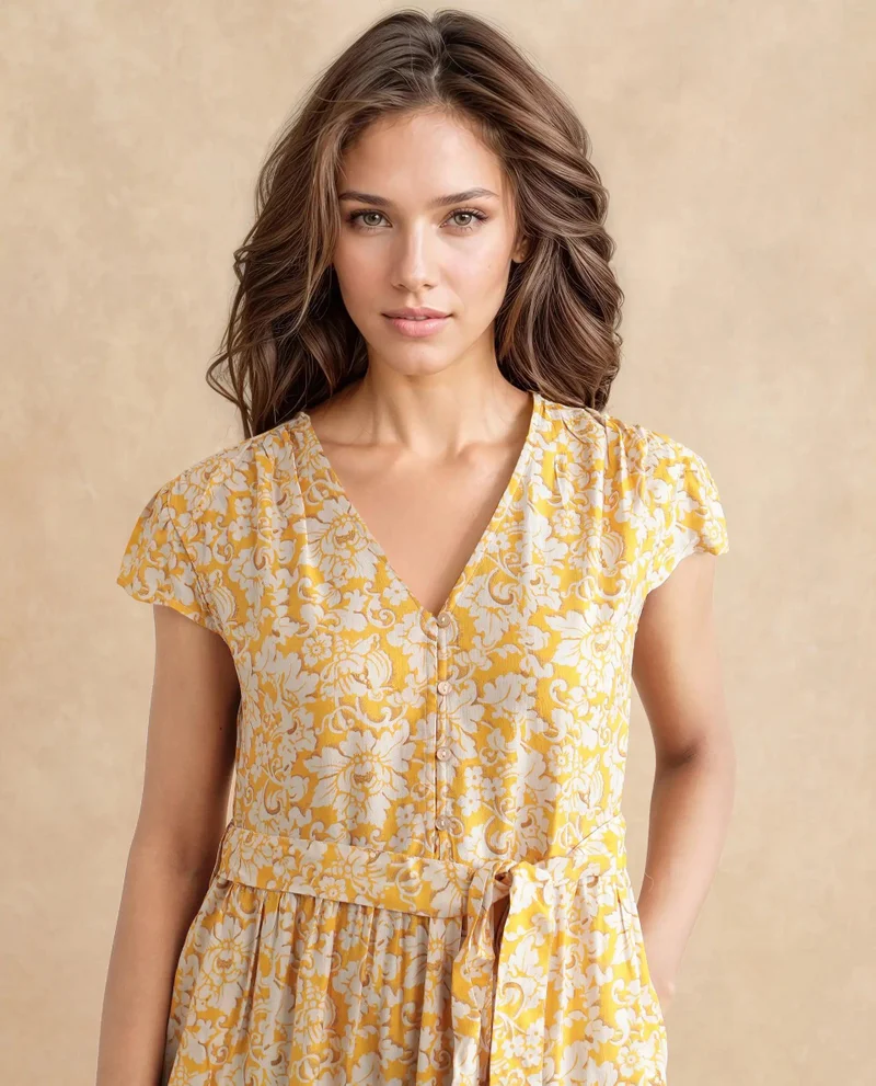 Rareism Women's Floral Midi Tier Dress