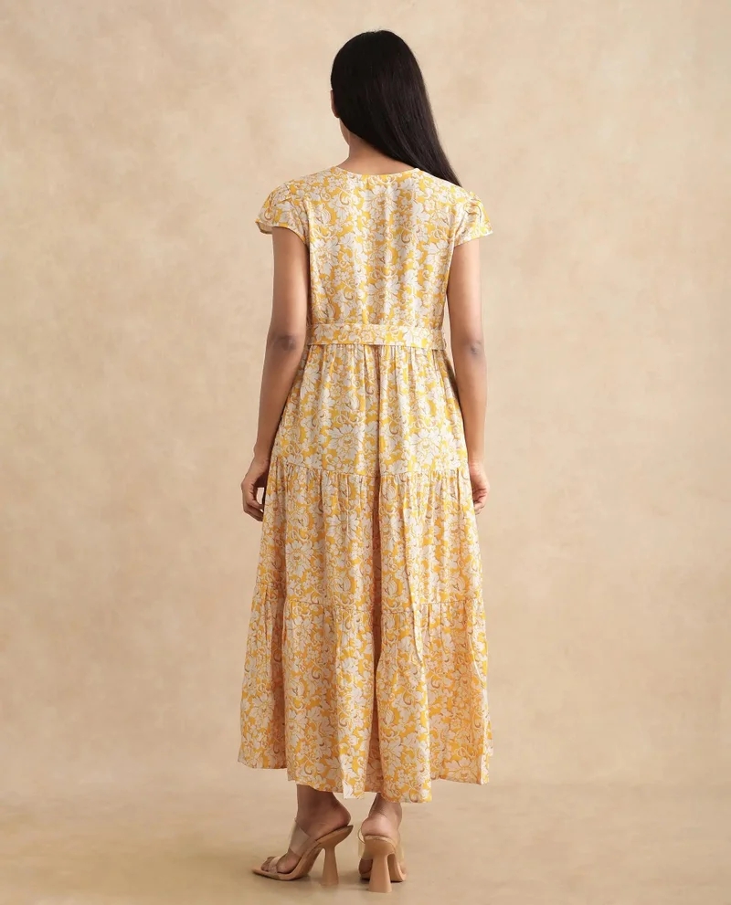 Rareism Women's Floral Midi Tier Dress
