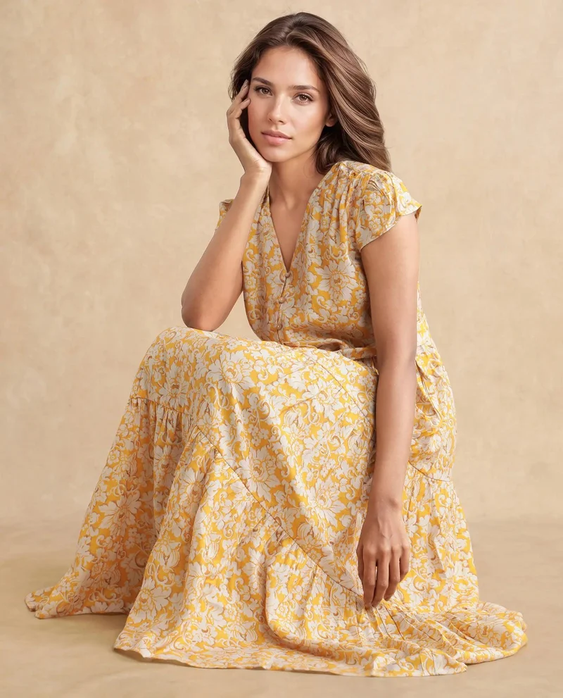 Rareism Women's Floral Midi Tier Dress