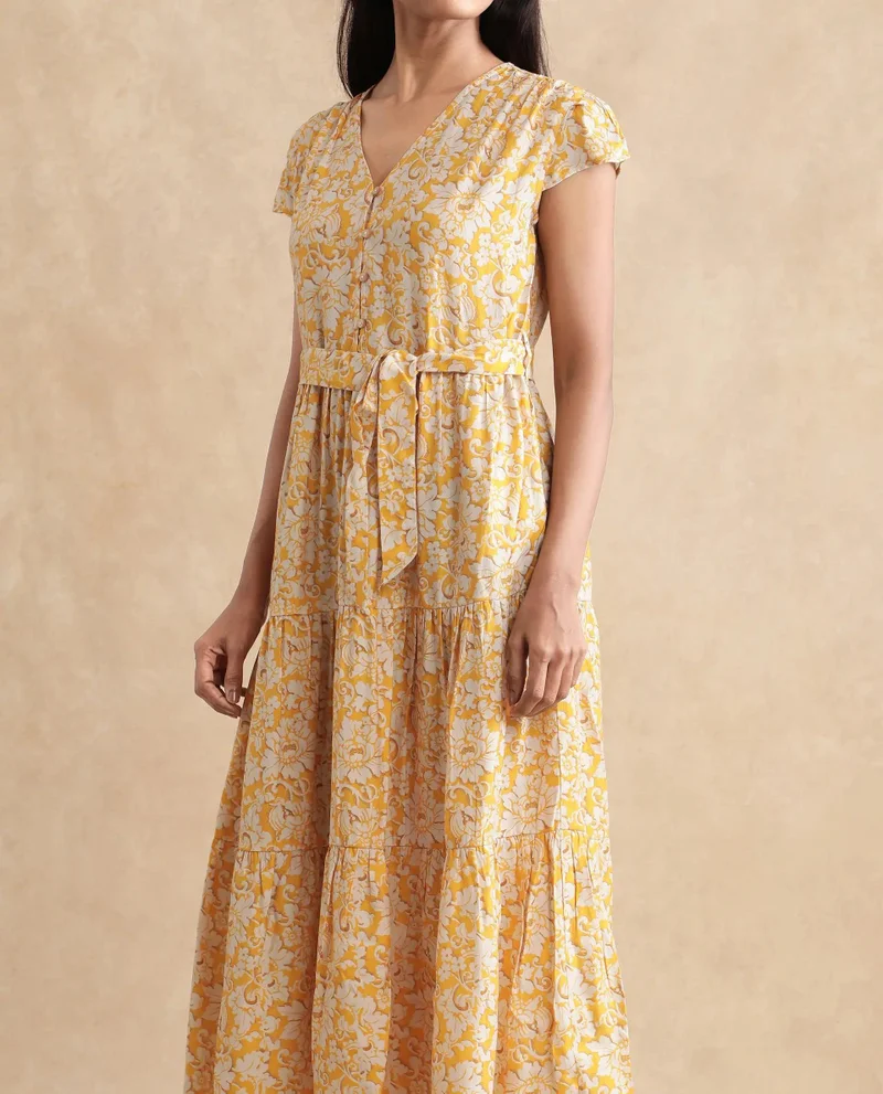 Rareism Women's Floral Midi Tier Dress