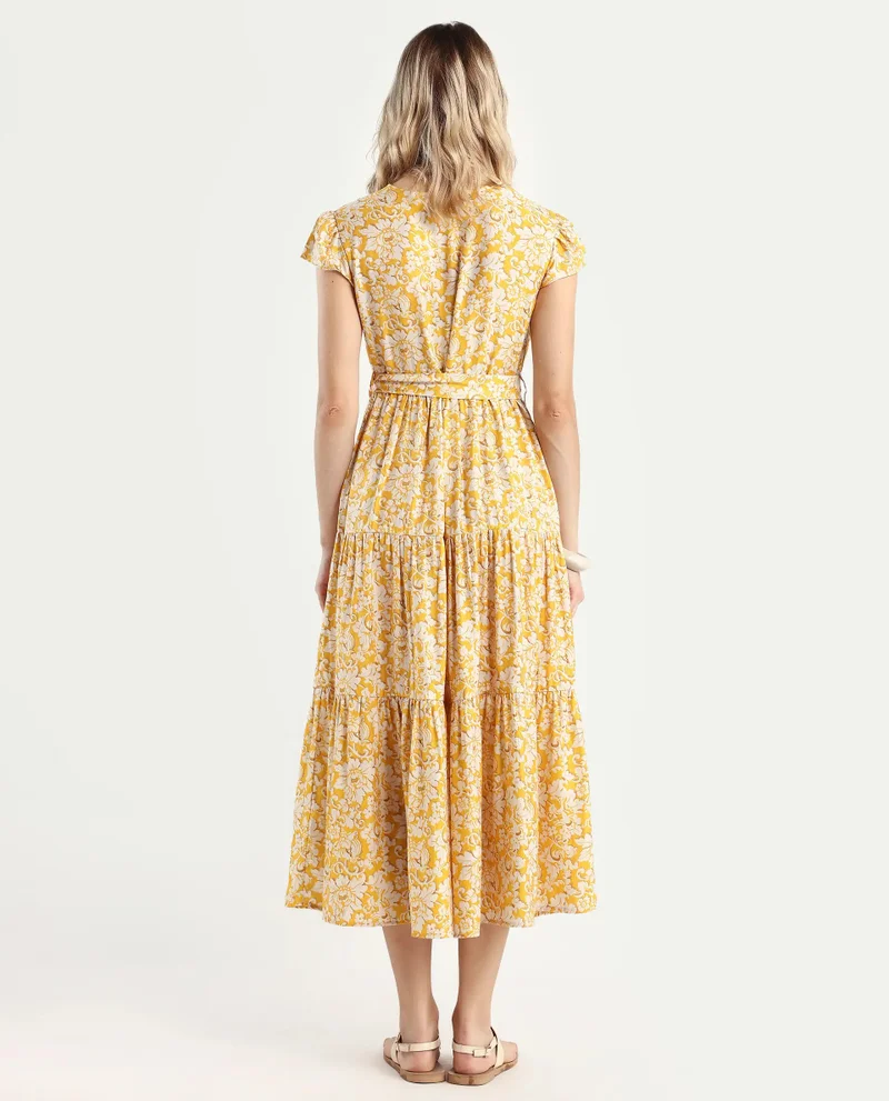 Rareism Women's Floral Midi Tier Dress