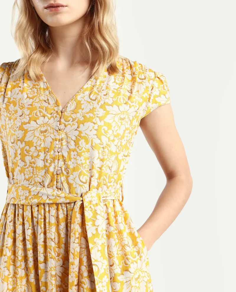 Rareism Women's Floral Midi Tier Dress