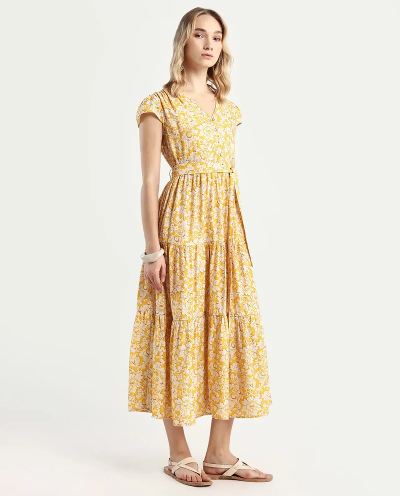 Rareism Women's Floral Midi Tier Dress