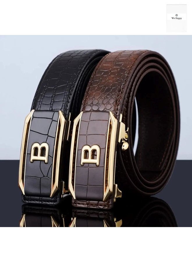 We Happy Set of 2 Leather Belts for Men Crocodile Pattern Dress Belt with Automatic Buckle Adjustable Fit for Formal and Casual Wear - Image 1
