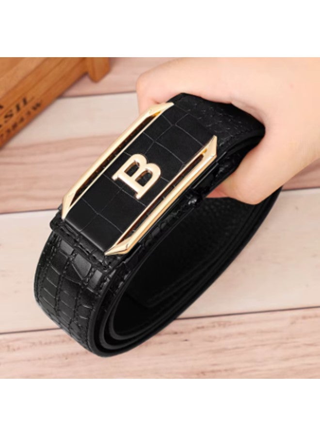 We Happy Set of 2 Leather Belts for Men Crocodile Pattern Dress Belt with Automatic Buckle Adjustable Fit for Formal and Casual Wear - Image 2