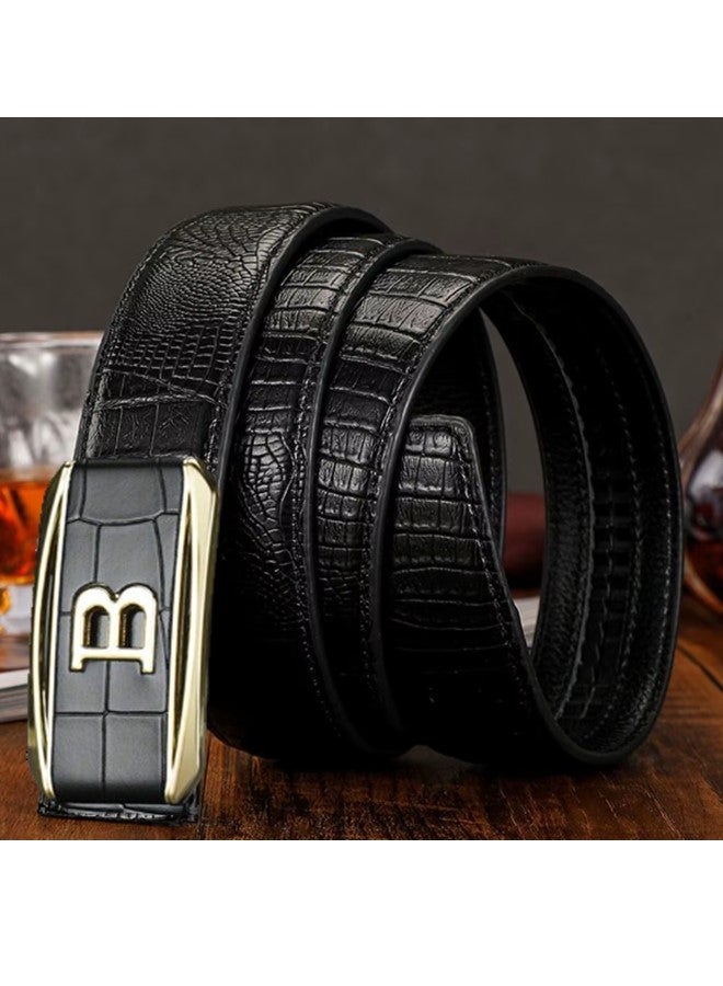 We Happy Set of 2 Leather Belts for Men Crocodile Pattern Dress Belt with Automatic Buckle Adjustable Fit for Formal and Casual Wear - Image 4