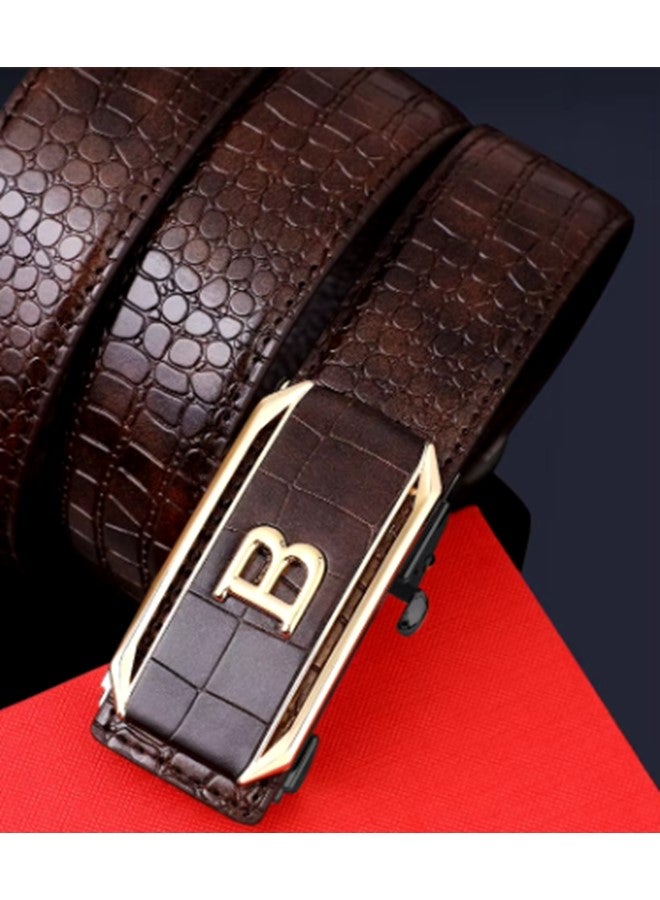 We Happy Set of 2 Leather Belts for Men Crocodile Pattern Dress Belt with Automatic Buckle Adjustable Fit for Formal and Casual Wear - Image 3