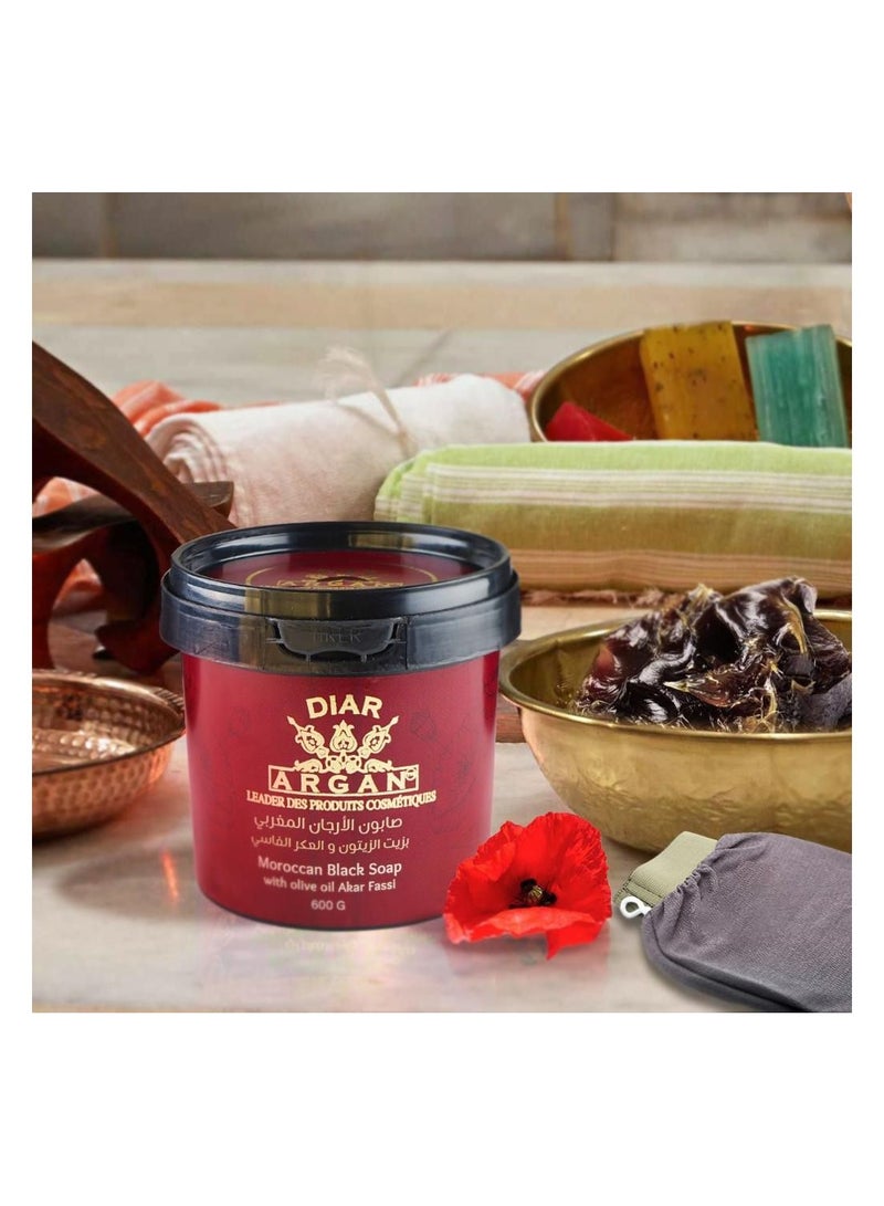 Diar Argan Moroccan Black Soap With Olive Oil Akar Fassi Extracted from Natural Oils and Free of Chemical 600g
