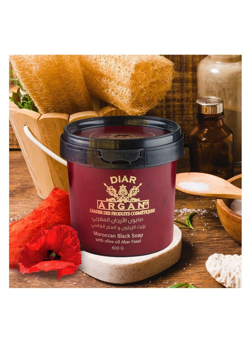 Diar Argan Moroccan Black Soap With Olive Oil Akar Fassi Extracted from Natural Oils and Free of Chemical 600g