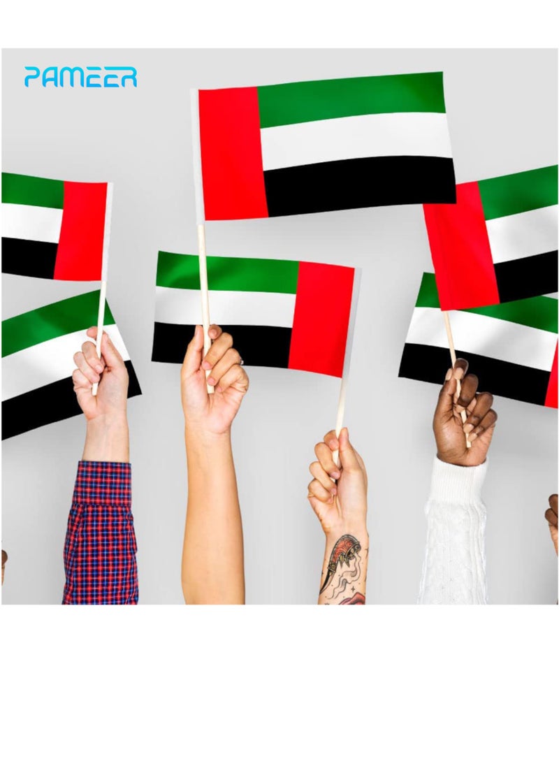 PAMEER 12 Pcs 60 x 40 CM UAE National Day Celebration Flags Hand Held Flags Emirati National Days Flags Wooden Hand Grip UAE Flags for Cars Home Office Desk National Day Martyrs Day Flag Day Celebrations  - Image 3