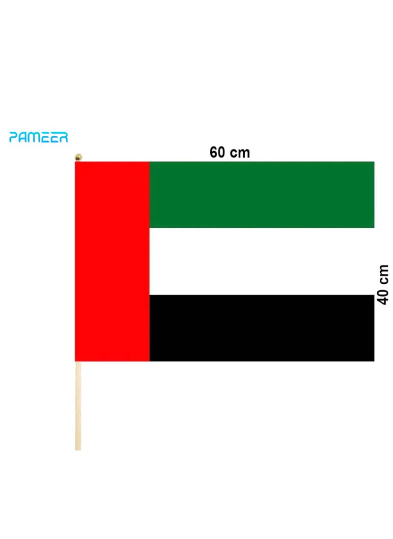 PAMEER 12 Pcs 60 x 40 CM UAE National Day Celebration Flags Hand Held Flags Emirati National Days Flags Wooden Hand Grip UAE Flags for Cars Home Office Desk National Day Martyrs Day Flag Day Celebrations  - Image 4