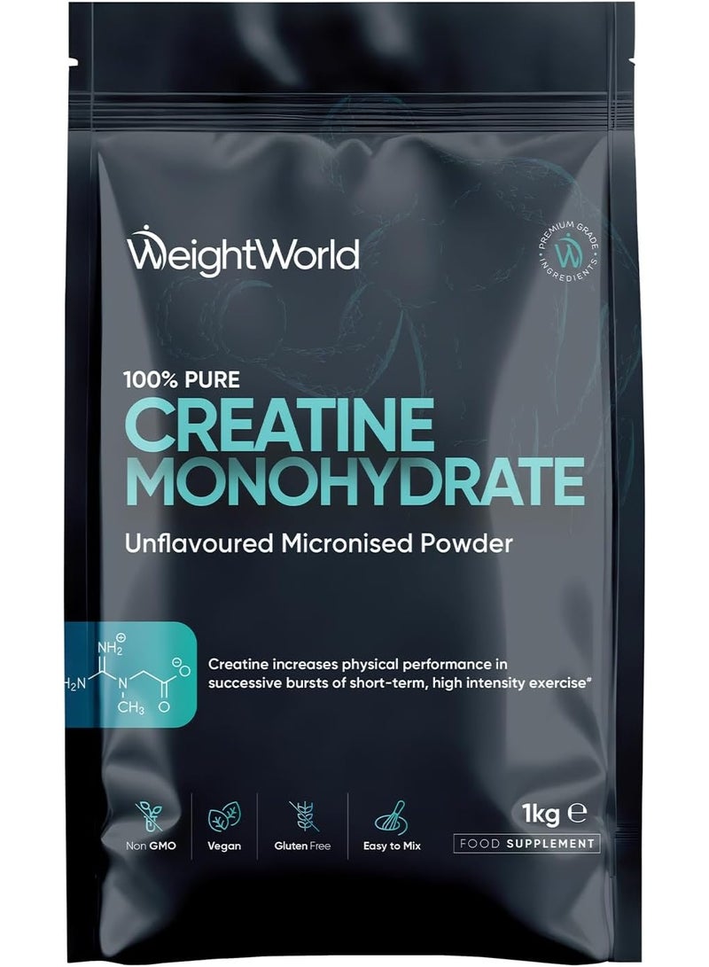 WeightWorld Creatine Monohydrate Powder 1kg - 10+ Months Supply - 330 Servings - 100% Pure Micronised Creatine Powder for Effortless Mixing - Unflavoured & Vegan-Friendly - for Men & Women - Scoop Included - Image 1