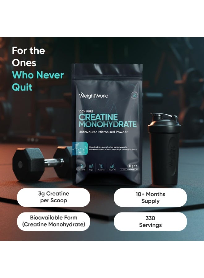 WeightWorld Creatine Monohydrate Powder 1kg - 10+ Months Supply - 330 Servings - 100% Pure Micronised Creatine Powder for Effortless Mixing - Unflavoured & Vegan-Friendly - for Men & Women - Scoop Included - Image 2