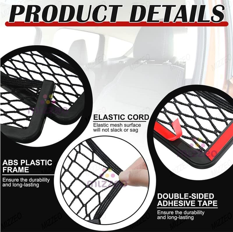 MIZZEO Car Storage Net Back Stick on Car Net Pocket Mesh Car Organizer Car Net Pocket Seat Side Storage for Phone Holder Pocket Organizer Compatible with MG Gloster - Image 4