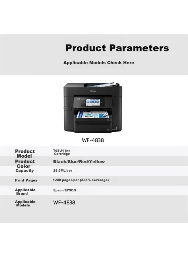 V4ink Compatible With Epson T05u Ink Cartridge, Four Colors, Epson 4838 Wf4838 Printer Ink Cartridge, Epson Printer T05u1+u2+u3+u4 Four-color Set - Image 1