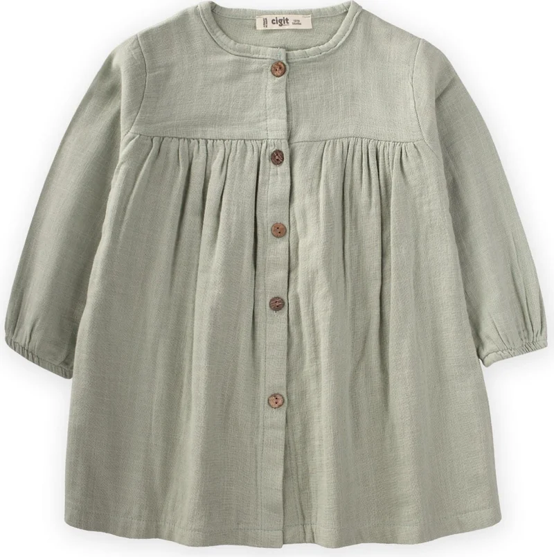 Cigit Flamed Seasonal Dress 1-10 Years Old Water Green