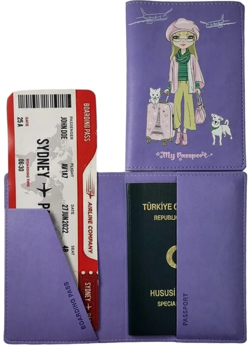 Smyrna Acar Mira Vegan Leather Printed Passport Cover Passport Holder Travel Wallet Light Purple