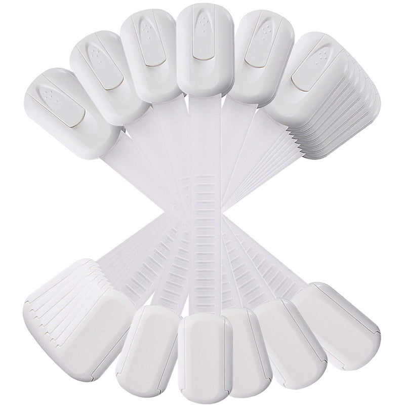 vmaisi 12 Pack Vmaisi Multi-Use Adhesive Straps Locks - Childproofing Baby Proofing Cabinet Latches for Drawers, Fridge, Dishwasher, Toilet Seat, Cupboard, Oven,Trash Can, No Drilling (White) (12) - Image 1