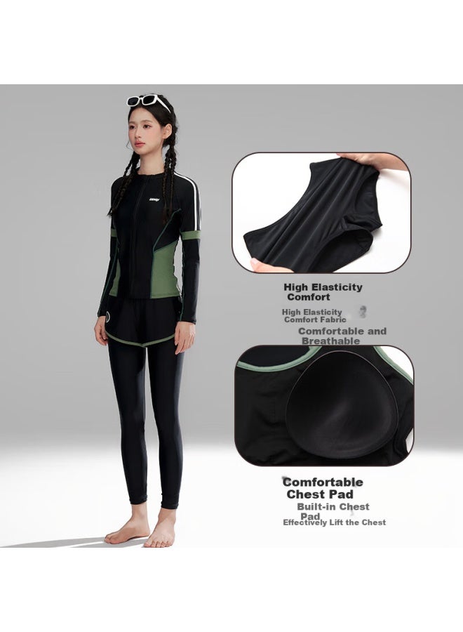 Sanqi Women's Long Sleeve Long Pants Split Five-piece Set Surfing Suit Snorkeling Mother Swimsuit Plus Size Conservative Swimwear 2XL - Image 1