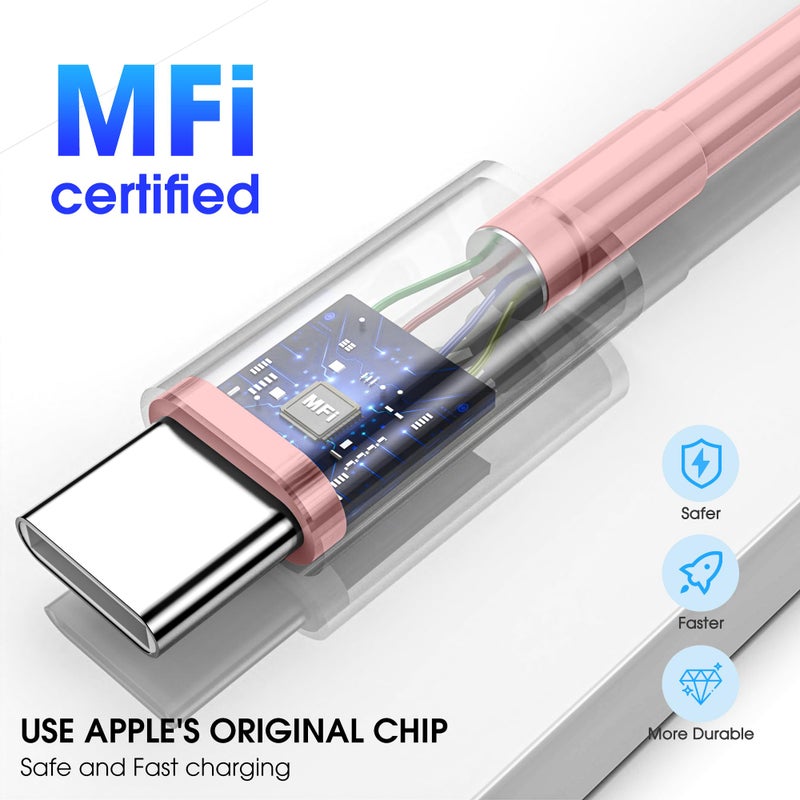 FEEL2NICE Apple USB C to USB C Charging Cable 3Pack 6ft, USBC Fast Charger Cord, 60W Type-C to Type-C Cable for iPhone 17/16 Pro Max Plus, iPhone 17 Air, iPad Air/Pro Pink - Image 2