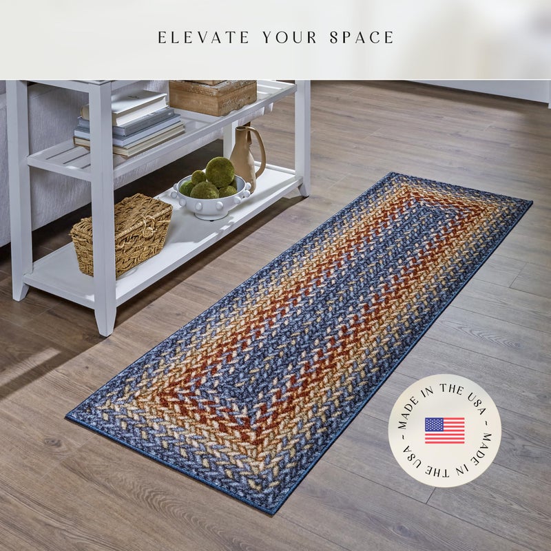 Maples Rugs Marion Bohemian Braided-Style Print Runner Rug â€“ Made in USA â€“ Washable, Non-Slip Indoor Runner for Hallway, Kitchen, and Laundry Room, 2' x 6', Multi-Color - Image 2
