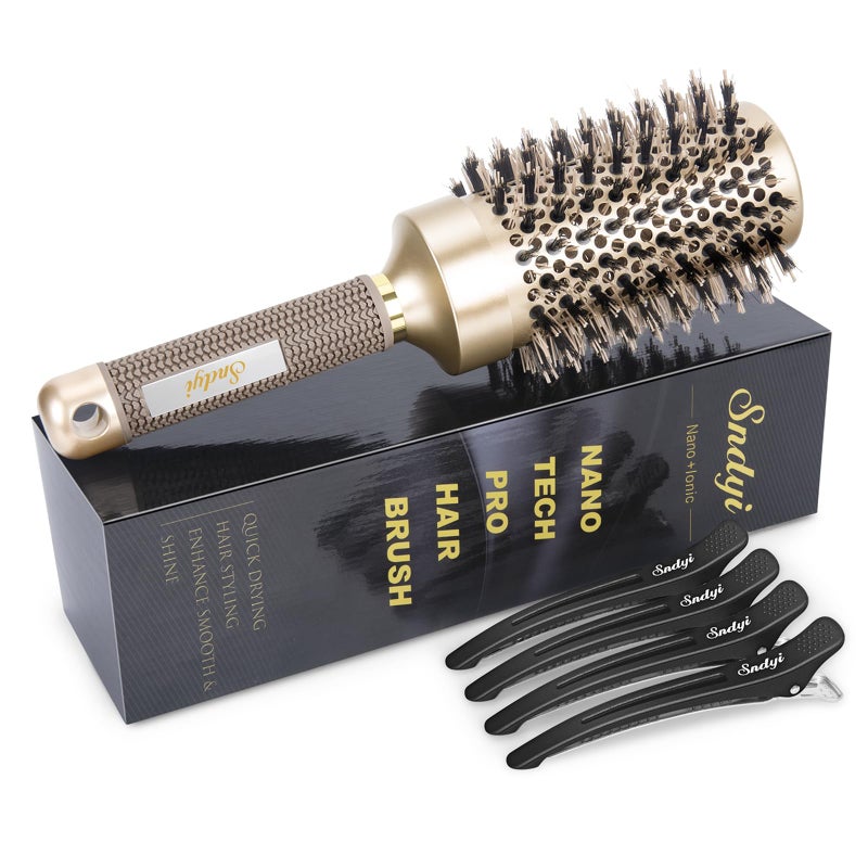 Sndyi Large Round Brush for Blow Out, 2.1 Inch Nano Thermal Ceramic Ionic Round Hair Brush with Boar Bristles, Boost Shine and Volume, Quick Blow Drying and Styling, Best for Long Thick Hair - Image 1