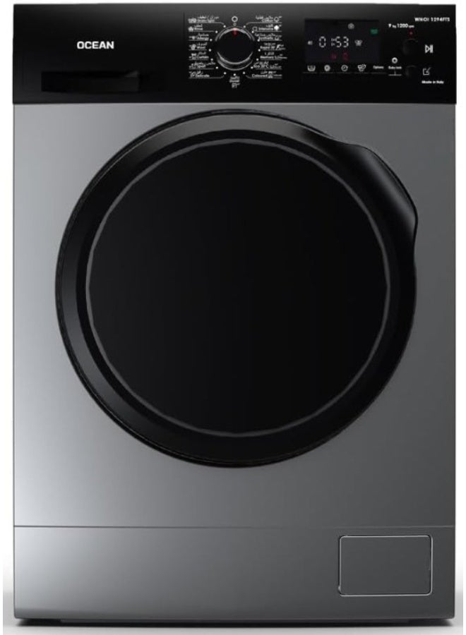 Ocean WNOI 12114 FTS, Front Load Automatic Washing Machine, 11 kg, 1200 RPM, Silver/Black