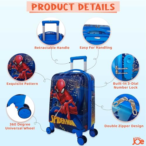 JUNIOR JOE Polycarbonate 8 Wheels 360 Degree 20 Inch Rolling Suitcase for Kids Carry-On Overnight Travel Trolley (Purple) (Blue) - Image 3