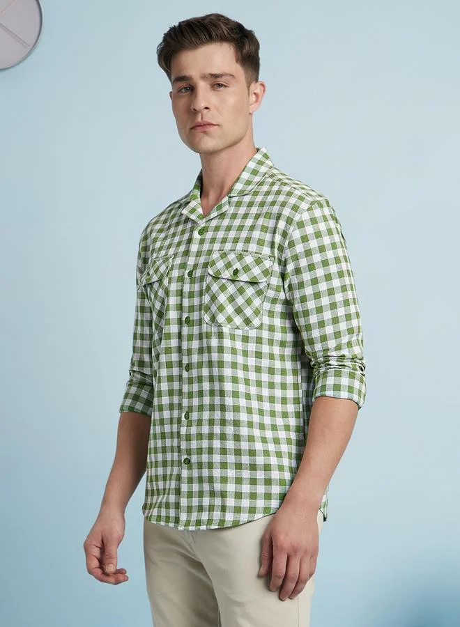 Dennis Lingo Men's Green 100% Polyester Checkered Regular FiT-Shirt