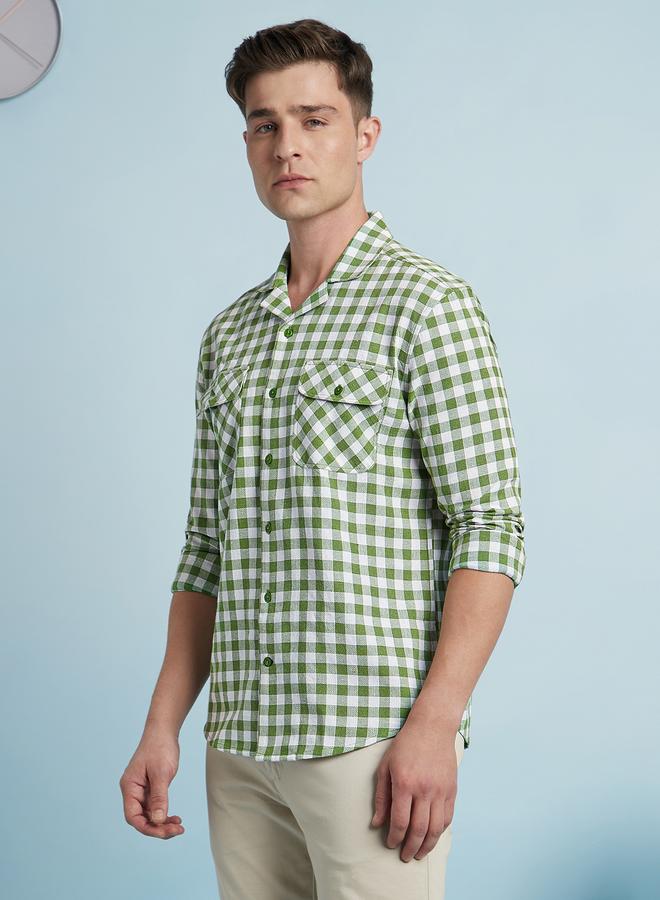 Dennis Lingo Men's Green 100% Polyester Checkered Regular FiT-Shirt  - Image 3