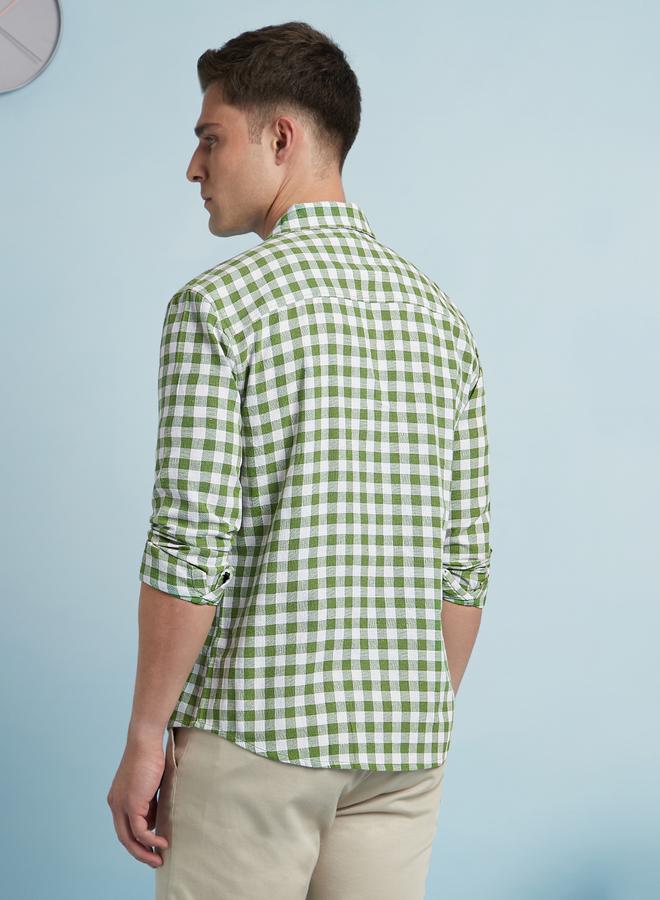 Dennis Lingo Men's Green 100% Polyester Checkered Regular FiT-Shirt  - Image 5