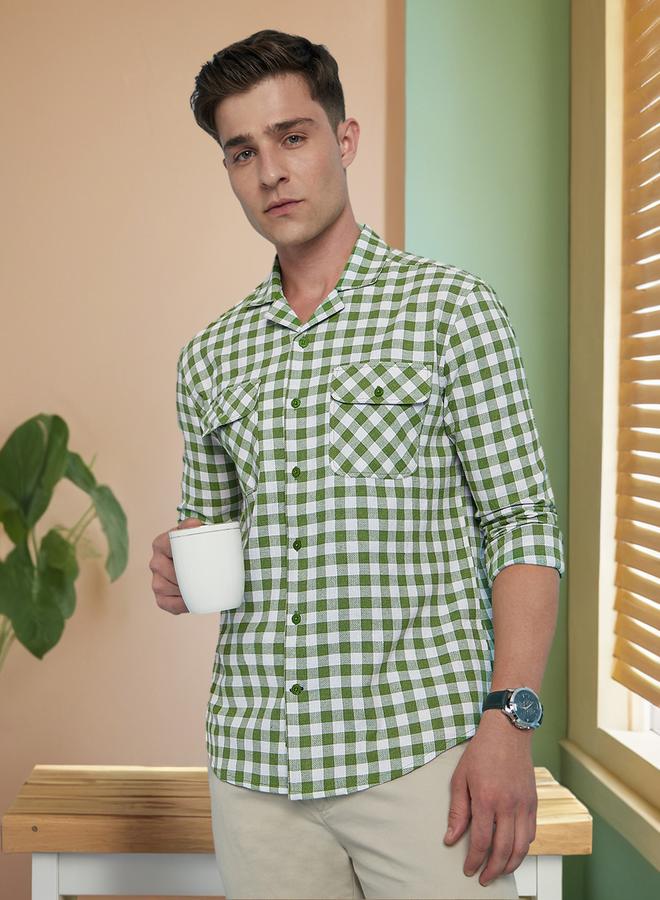 Dennis Lingo Men's Green 100% Polyester Checkered Regular FiT-Shirt  - Image 1