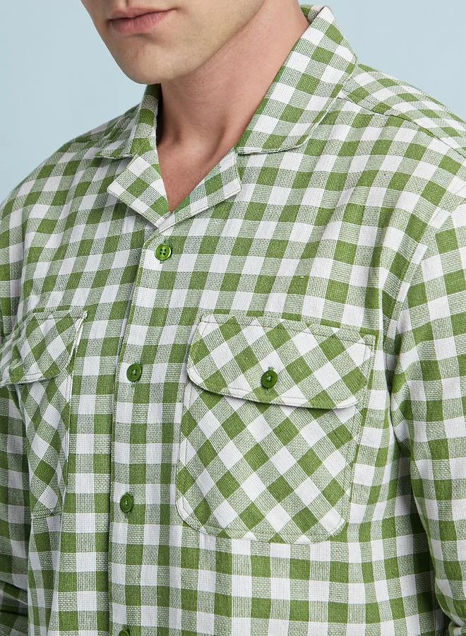 Dennis Lingo Men's Green 100% Polyester Checkered Regular FiT-Shirt