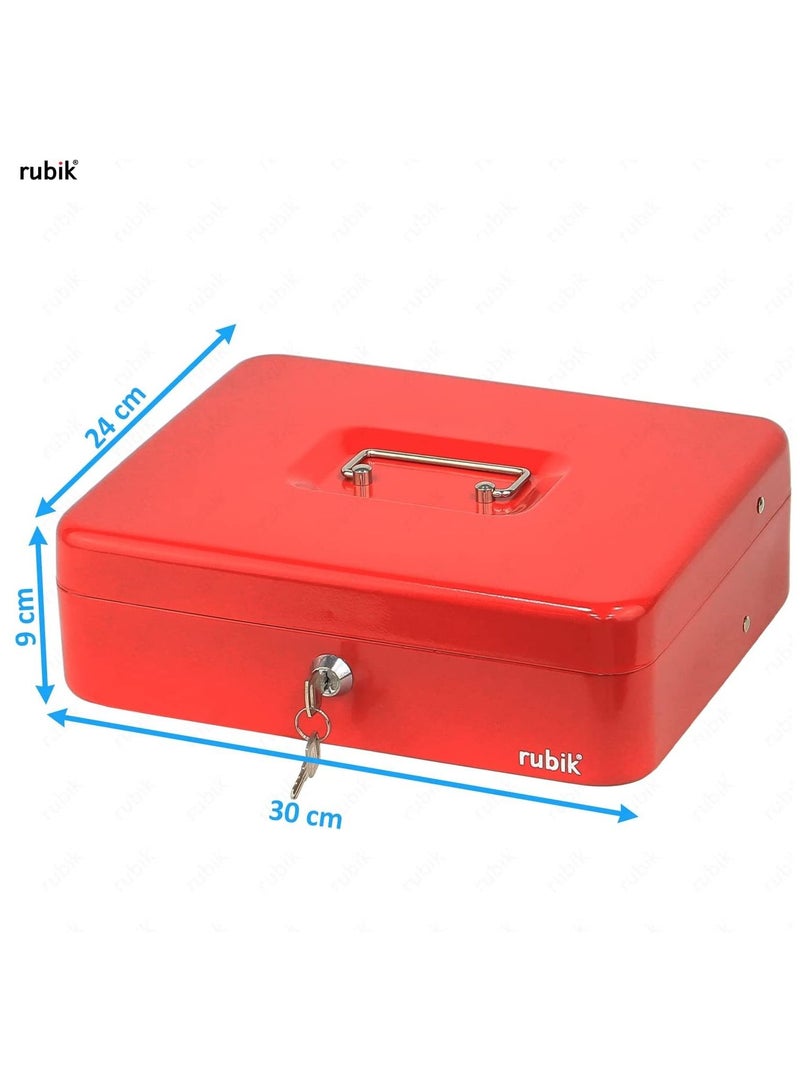 Rubik Cash Box with Key Money Tray Coin Slot Tray Steel Register For Small Business, Durable Portable Security Lockable Money Box Safe for Cash Storage(30x24x9cm)X-Large  - Image 4