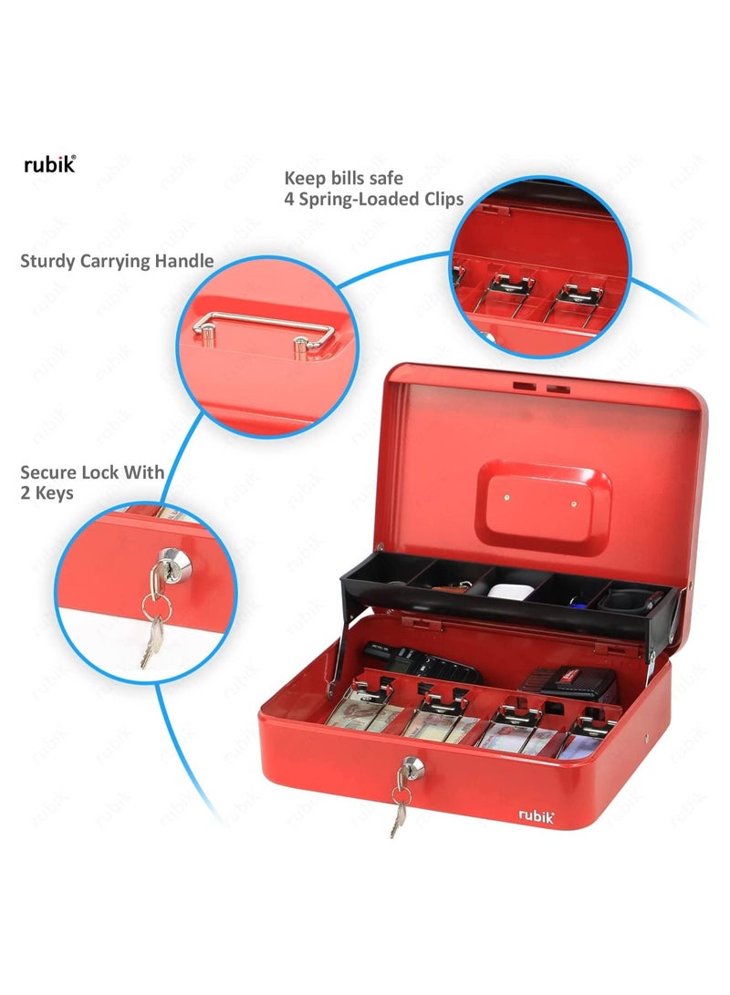 Rubik Cash Box with Key Money Tray Coin Slot Tray Steel Register For Small Business, Durable Portable Security Lockable Money Box Safe for Cash Storage(30x24x9cm)X-Large  - Image 3