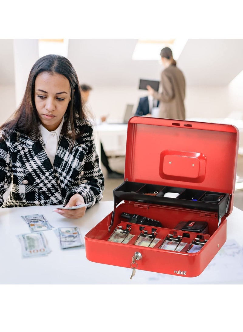 Rubik Cash Box with Key Money Tray Coin Slot Tray Steel Register For Small Business, Durable Portable Security Lockable Money Box Safe for Cash Storage(30x24x9cm)X-Large  - Image 2