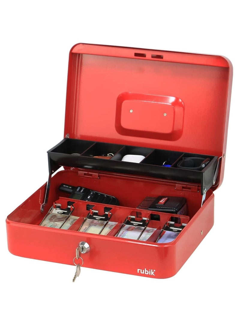 Rubik Cash Box with Key Money Tray Coin Slot Tray Steel Register For Small Business, Durable Portable Security Lockable Money Box Safe for Cash Storage(30x24x9cm)X-Large  - Image 1