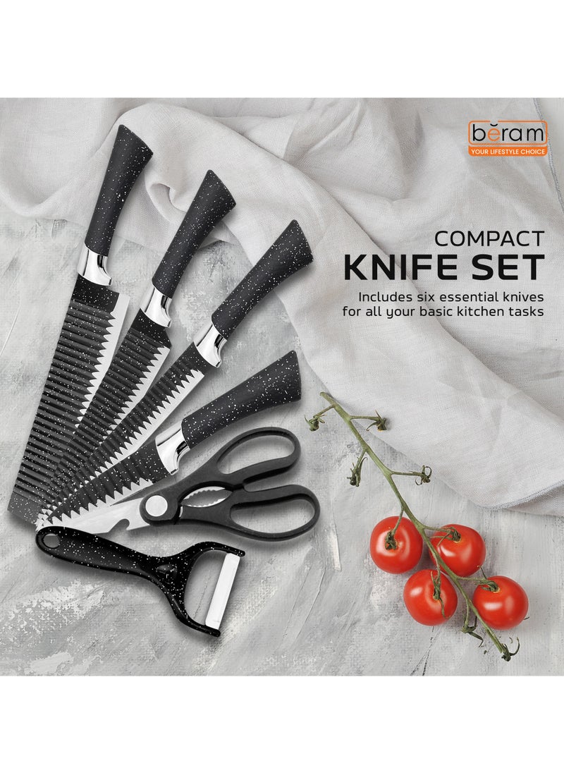 6 Pieces Knife Set with Dotted Handles, Stainless Steel, Non-Stick Blades, Including Peeler and Scissor, Kitchen Cutlery Knives Set, Utensil Sets for Daily Use with Gift Box - pzsku/Z3F4F66906D2A42552CCBZ/45/_/1734424810/bf2ed1d5-75bb-4ea8-b8cd-97a76a6c19d7